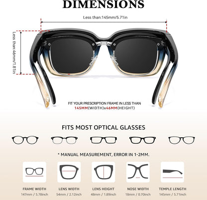 TJUTR Polarized Fit Over Glasses Sunglasses for Women Men, Oversized Square Wrap Around UV400 Protection Shades for Driving
