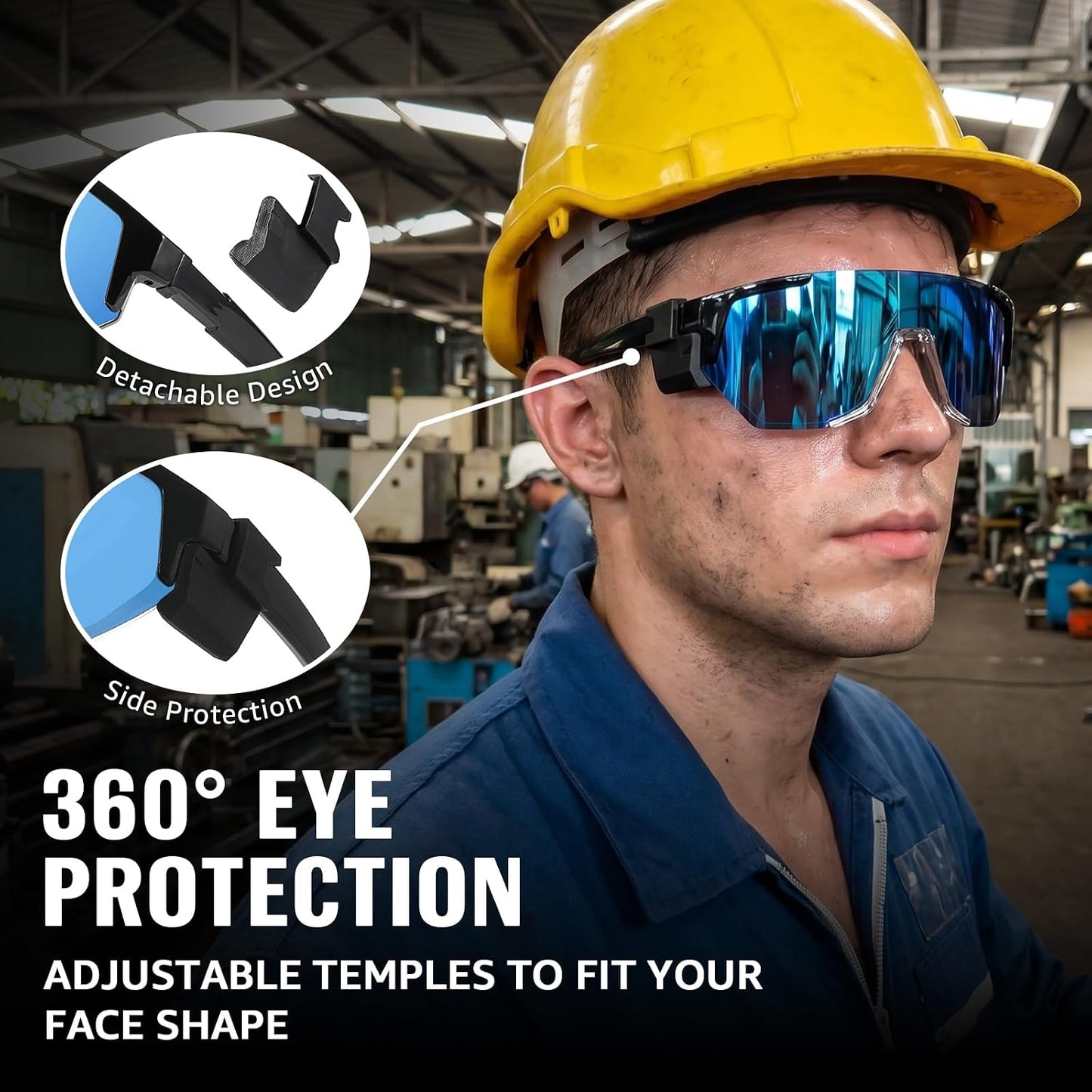 TJUTR ANSI Z87.1 Safety Sunglasses for Men, Polarized Sports Wrap Around Glasses for Work Cycling Fishing, UV400 Protection