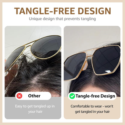 TJUTR Oversized Tangle‑Free Aviator Sunglasses for Women Men, Polarized UV400 Shades, Square Metal Frame with Double‑Bridge