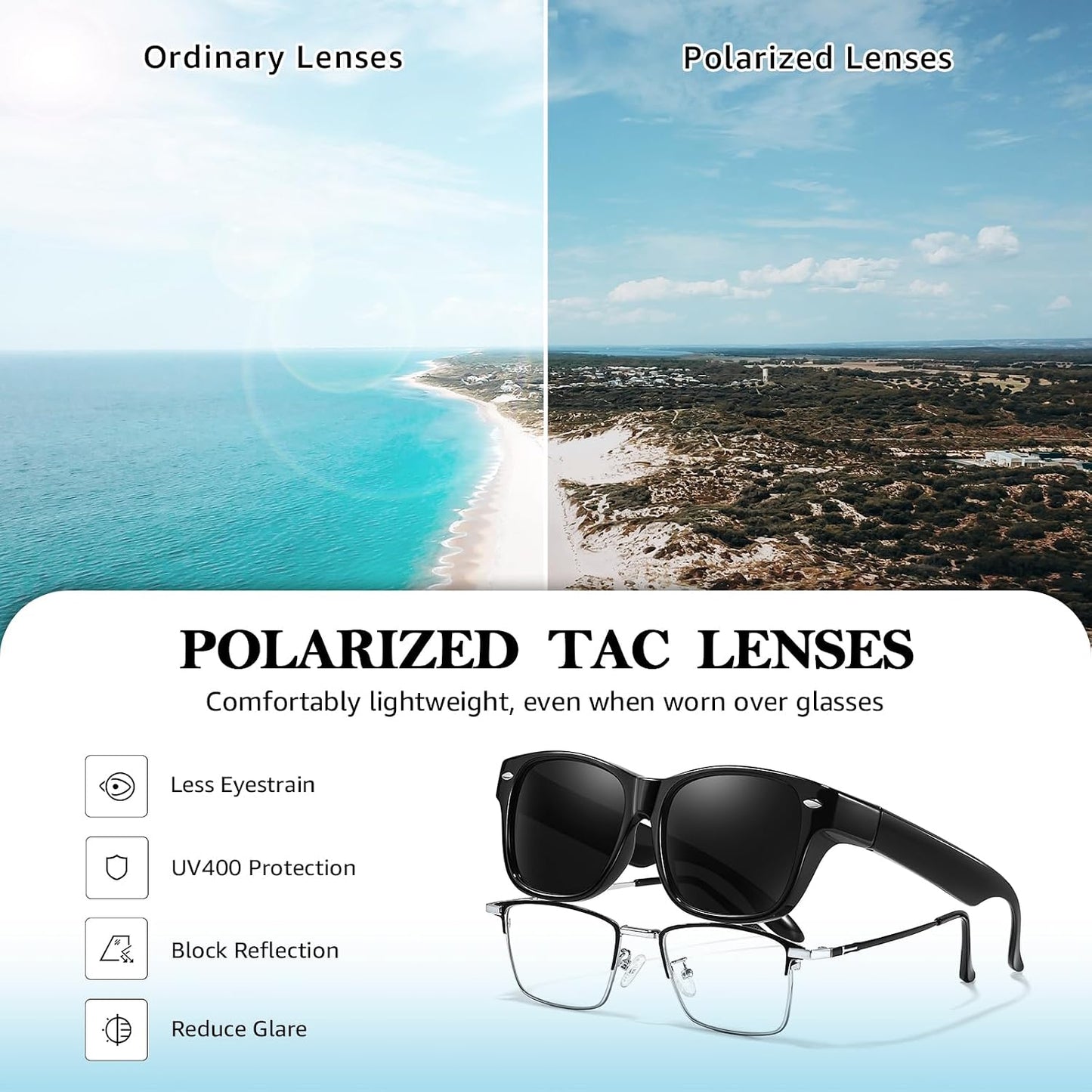 TJUTR Polarized Fit Over Glasses Sunglasses for Men Women, Wrap Around Square Sun Glasses UV400 Protection Shades for Driving