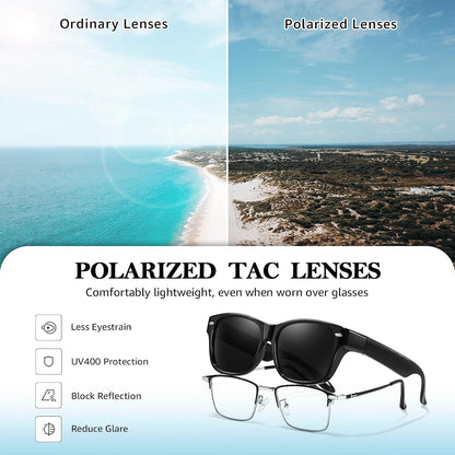 TJUTR Polarized Fit Over Glasses Sunglasses for Men Women, Wrap Around Square Sun Glasses UV400 Protection Shades for Driving