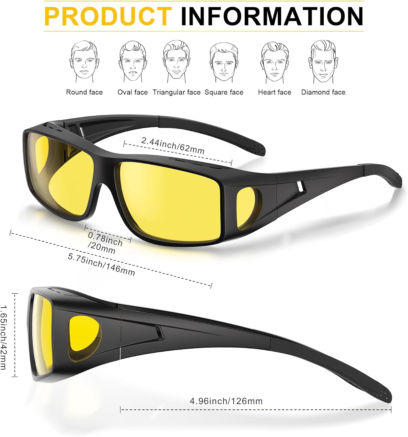 Night Driving Glasses - HD Anti Glare Wrap Around Fit Over Glasses for Men & Women Enhance Night Vision & Driving