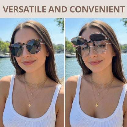 TJUTR Polarized Clip-On Sunglasses Over Prescription Glasses, Flip-Up UV400 Protection, Like Sunglasses Design for Men Women