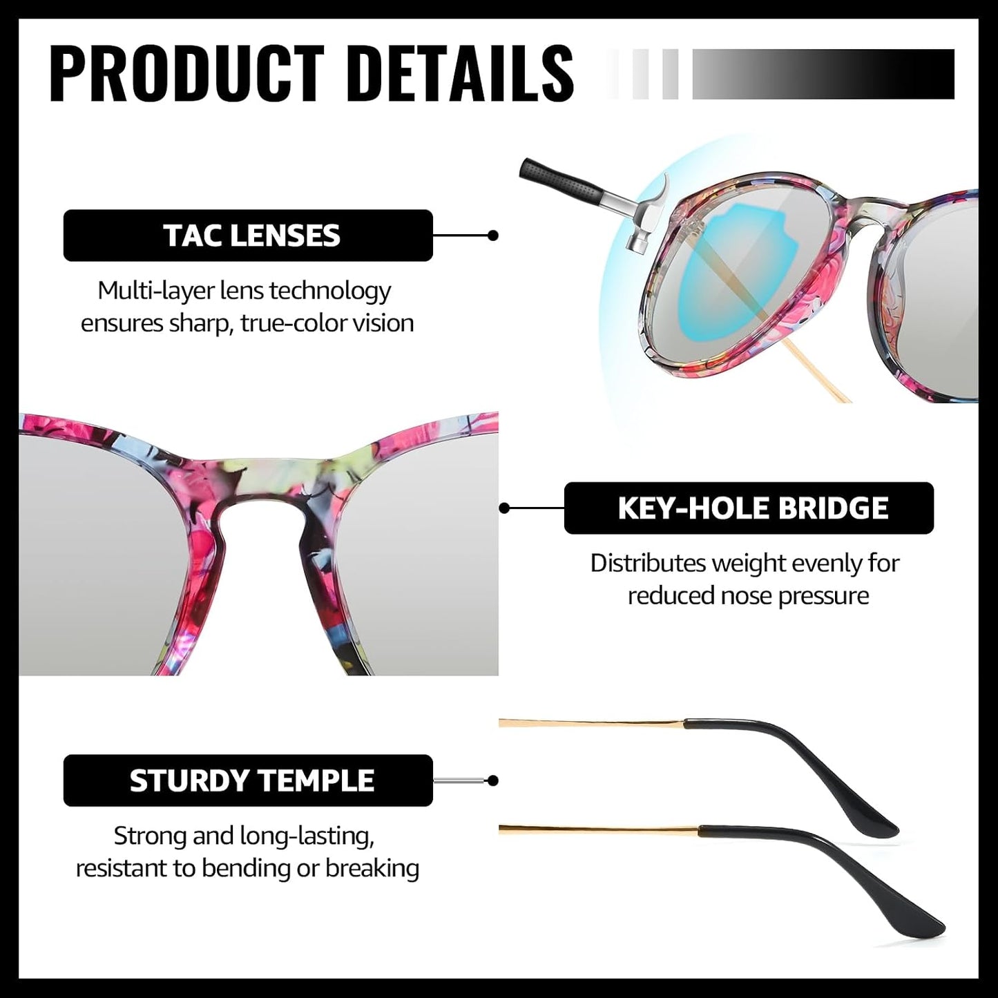 TJUTR Photochromic Polarized Sunglasses for Women and Men, Anti-Glare UV400 Protection for Day & Night Driving