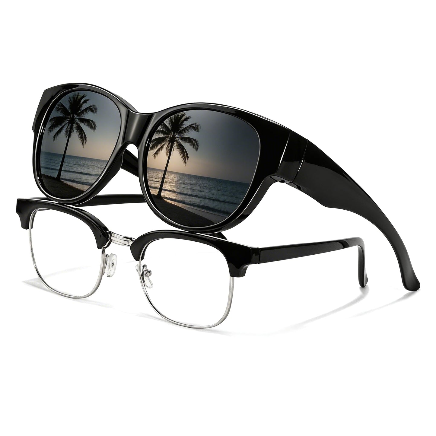 TJUTR Polarized Sunglasses Fit Over Glasses for Women, Oversized Trendy Wrap Around Shades with UV400 Protection