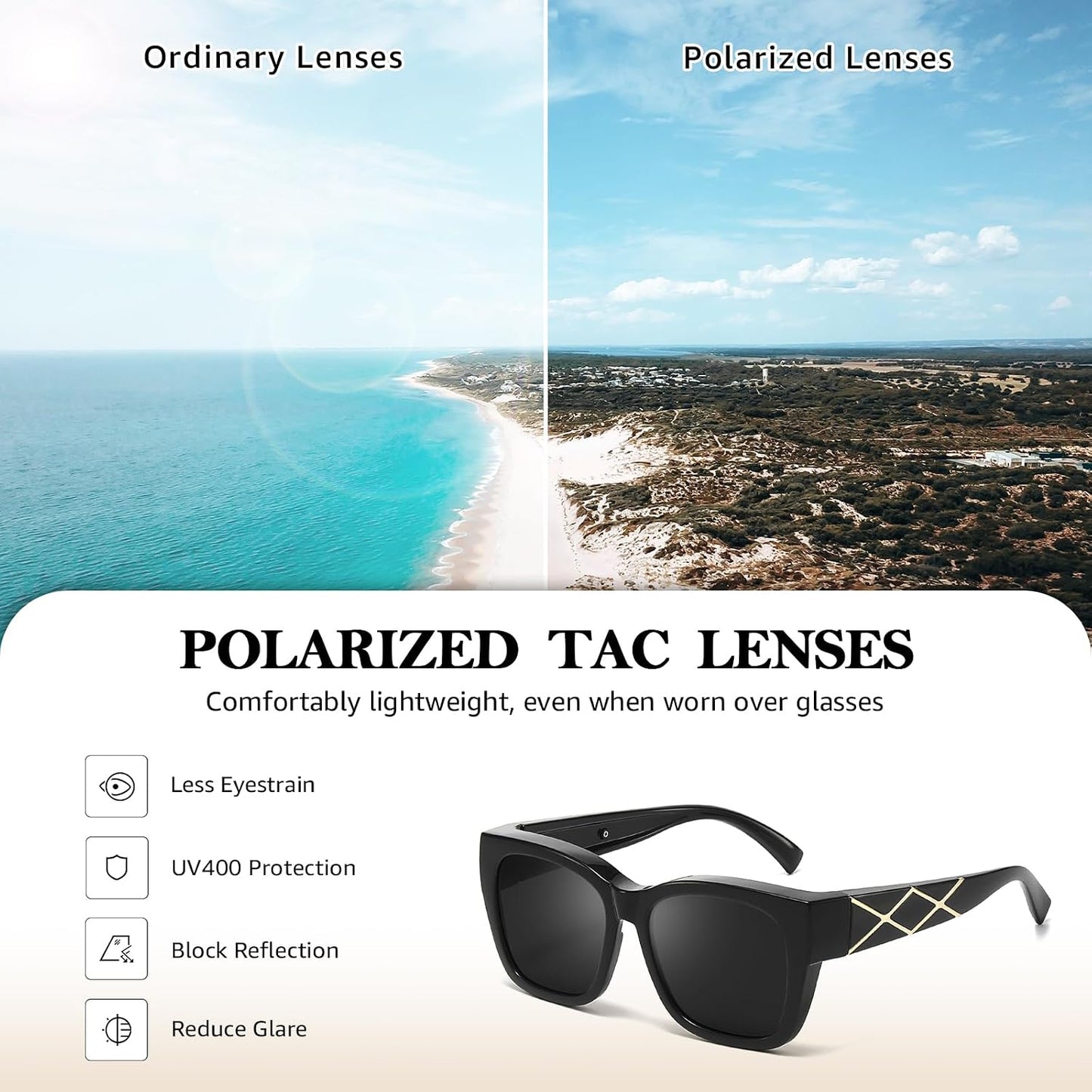 TJUTR Polarized Fit Over Glasses Sunglasses for Women, Oversized Square Sun Glasses UV400 Protection Shades for Driving