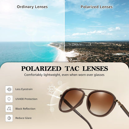 TJUTR Tangle‑Free Aviator Sunglasses for Women & Men, No-Snag TR90 Frame Polarized UV400 Protection Shades for Driving TS2610