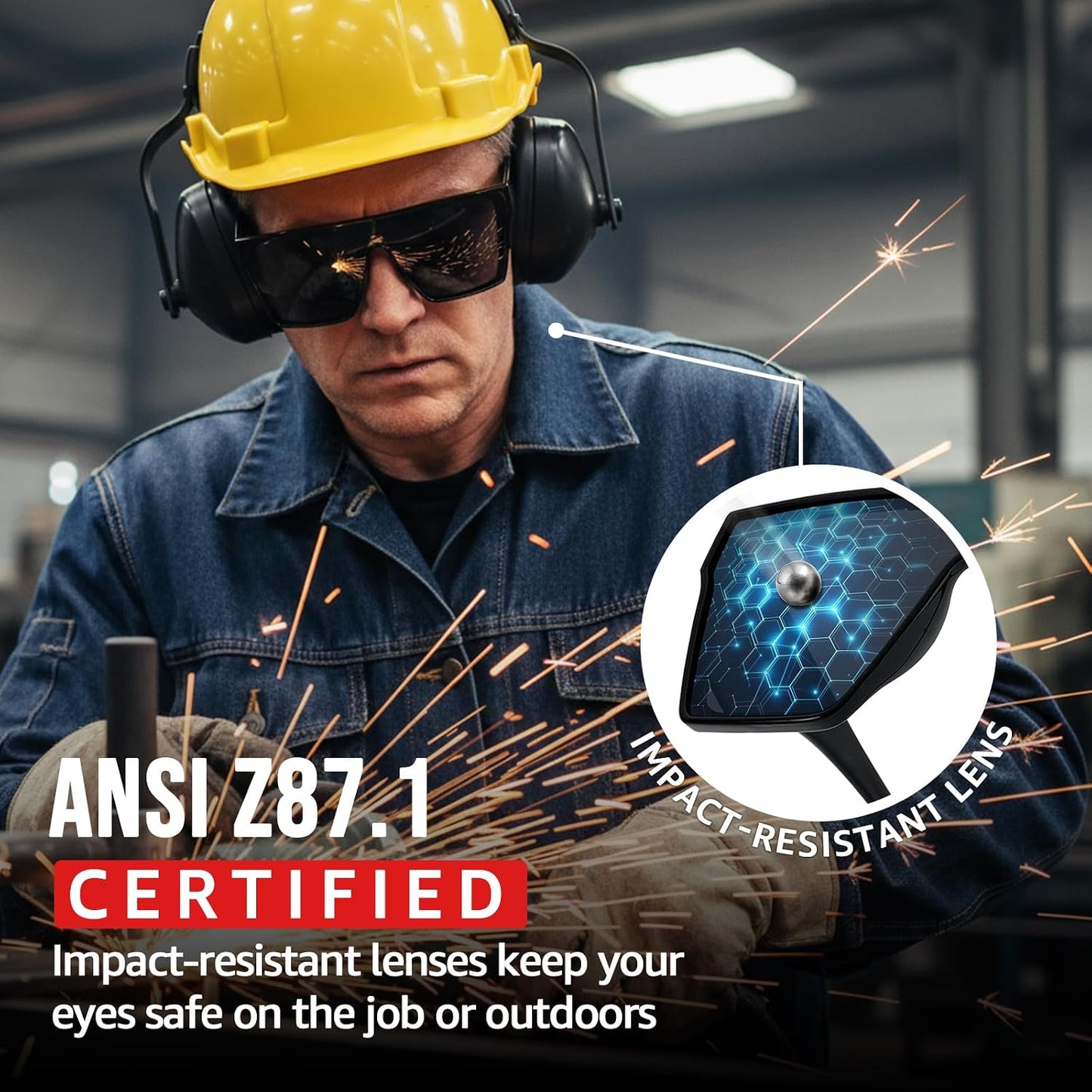 TJUTR ANSI Z87.1 Safety Sunglasses for Men, Polarized Oversized Wraparound Sun Glasses UV400 Protection for Outdoor & Work