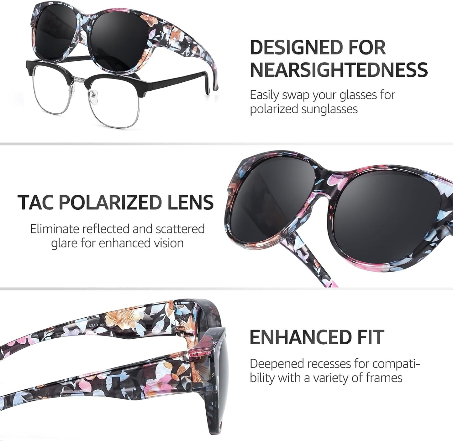 TJUTR Oversized Fit Over Sunglasses for Women Trendy Polarized Sun Glasses Over Prescription Glasses with UV400 Protection