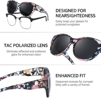 TJUTR Oversized Fit Over Sunglasses for Women Trendy Polarized Sun Glasses Over Prescription Glasses with UV400 Protection