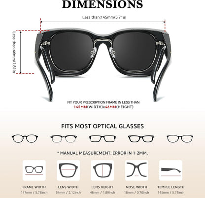 TJUTR Polarized Fit Over Glasses Sunglasses for Women, Oversized Square Sun Glasses UV400 Protection Shades for Driving