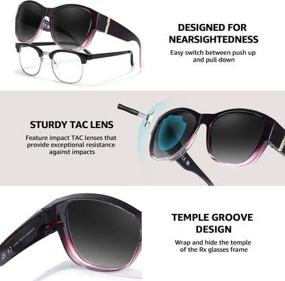 TJUTR Polarized Fit Over Glasses Sunglasses for Women UV Protection, Trendy Oversized Shades Wear Over Eyeglasses