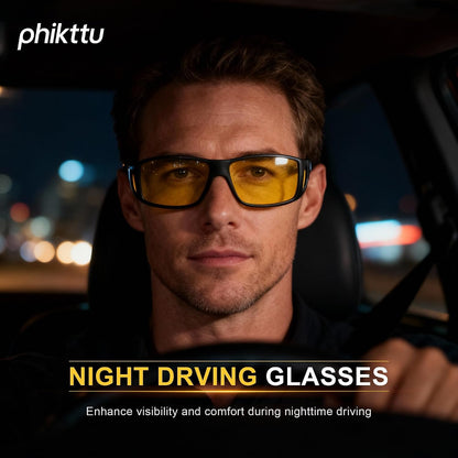 Night Driving Glasses - HD Anti Glare Wrap Around Fit Over Glasses for Men & Women Enhance Night Vision & Driving