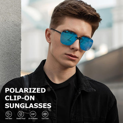 TJUTR Polarized Clip-On Sunglasses Over Prescription Glasses, Unisex UV400 Protection Anti-Glare Flip-Up Sun Clip Shades