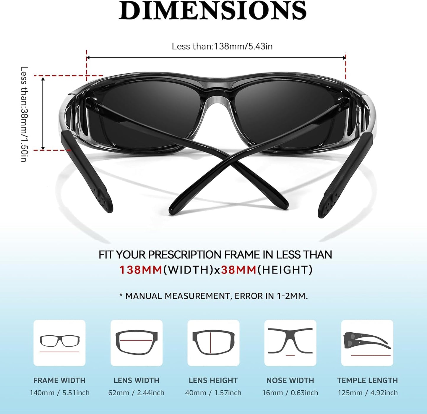 TJUTR Polarized Fit Over Glasses Sunglasses for Men Women, Wrap Around UV400 Protection Sunglasses TS2611