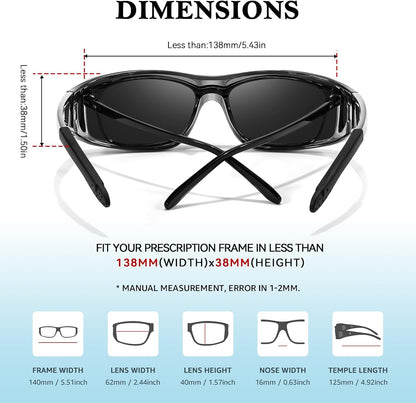 TJUTR Polarized Fit Over Glasses Sunglasses for Men Women, Wrap Around UV400 Protection Sunglasses TS2611