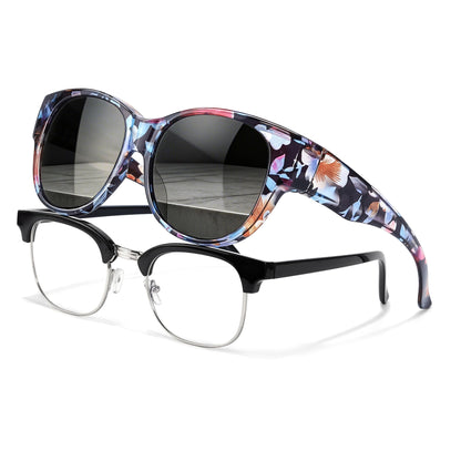 TJUTR Polarized Sunglasses Fit Over Glasses for Women, Oversized Trendy Wrap Around Shades with UV400 Protection