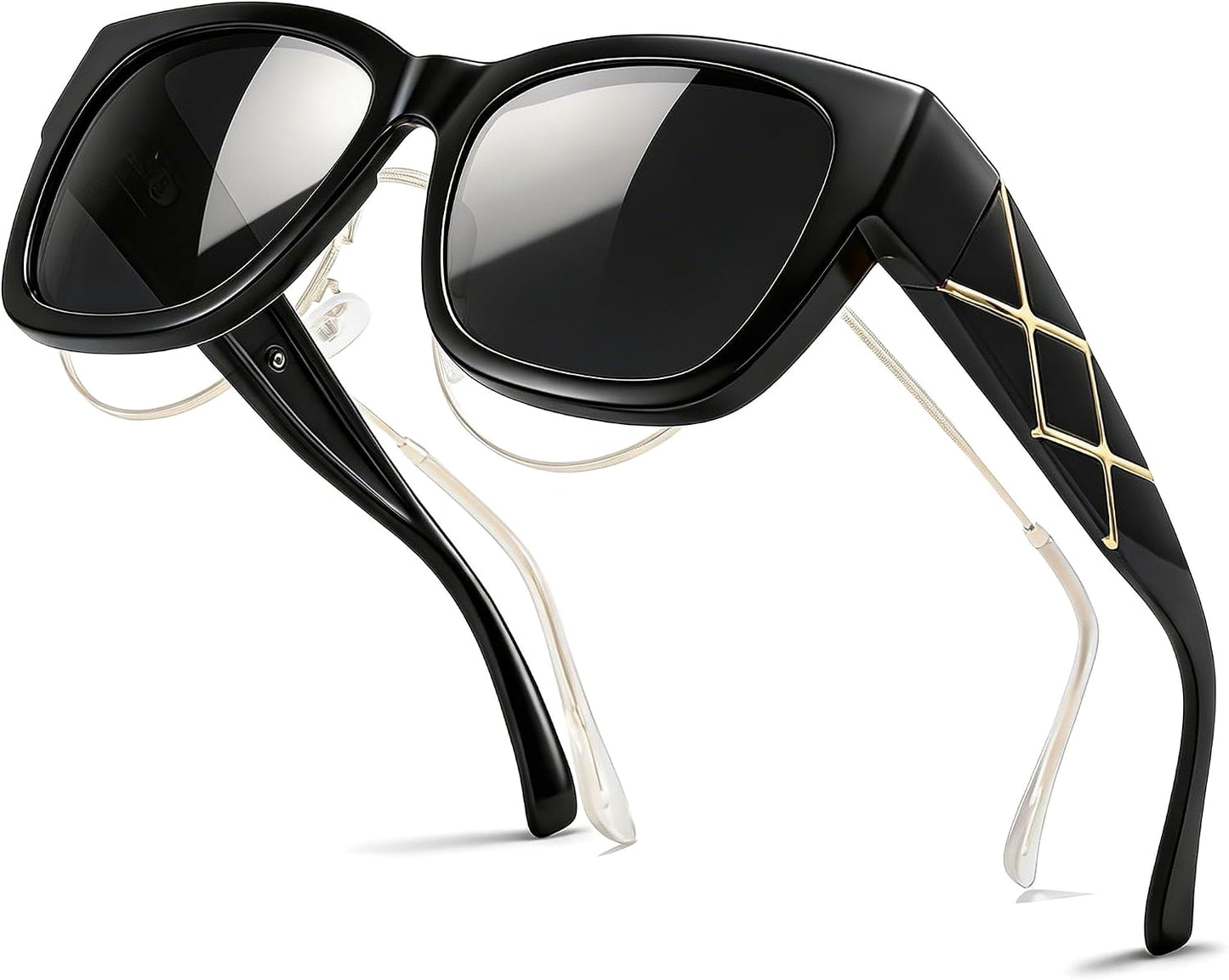TJUTR Polarized Fit Over Glasses Sunglasses for Women, Oversized Square Sun Glasses UV400 Protection Shades for Driving
