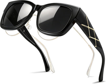 TJUTR Polarized Fit Over Glasses Sunglasses for Women, Oversized Square Sun Glasses UV400 Protection Shades for Driving