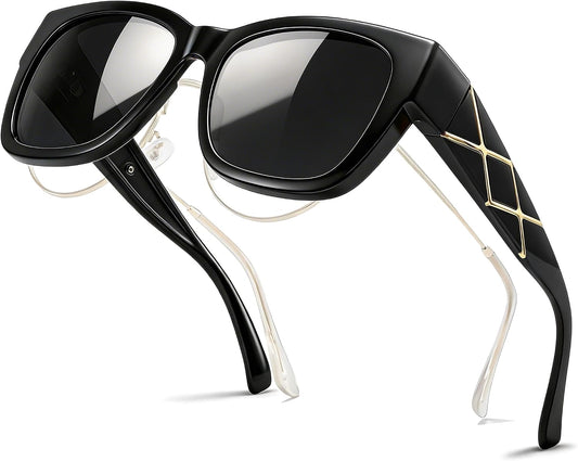TJUTR Polarized Fit Over Glasses Sunglasses for Women, Oversized Square Sun Glasses UV400 Protection Shades for Driving