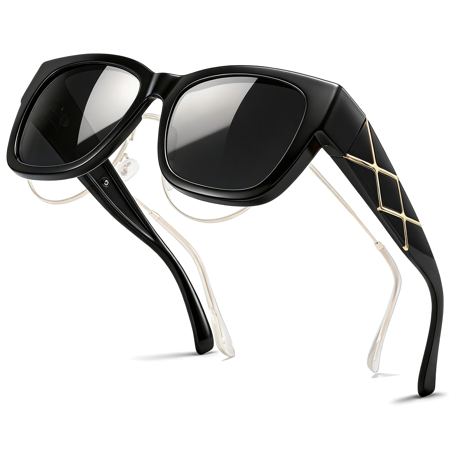 TJUTR Polarized Fit Over Glasses Sunglasses for Women, Oversized Square Sun Glasses UV400 Protection Shades for Driving
