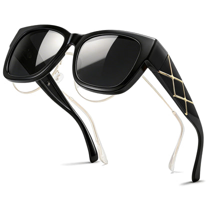 TJUTR Polarized Fit Over Glasses Sunglasses for Women, Oversized Square Sun Glasses UV400 Protection Shades for Driving