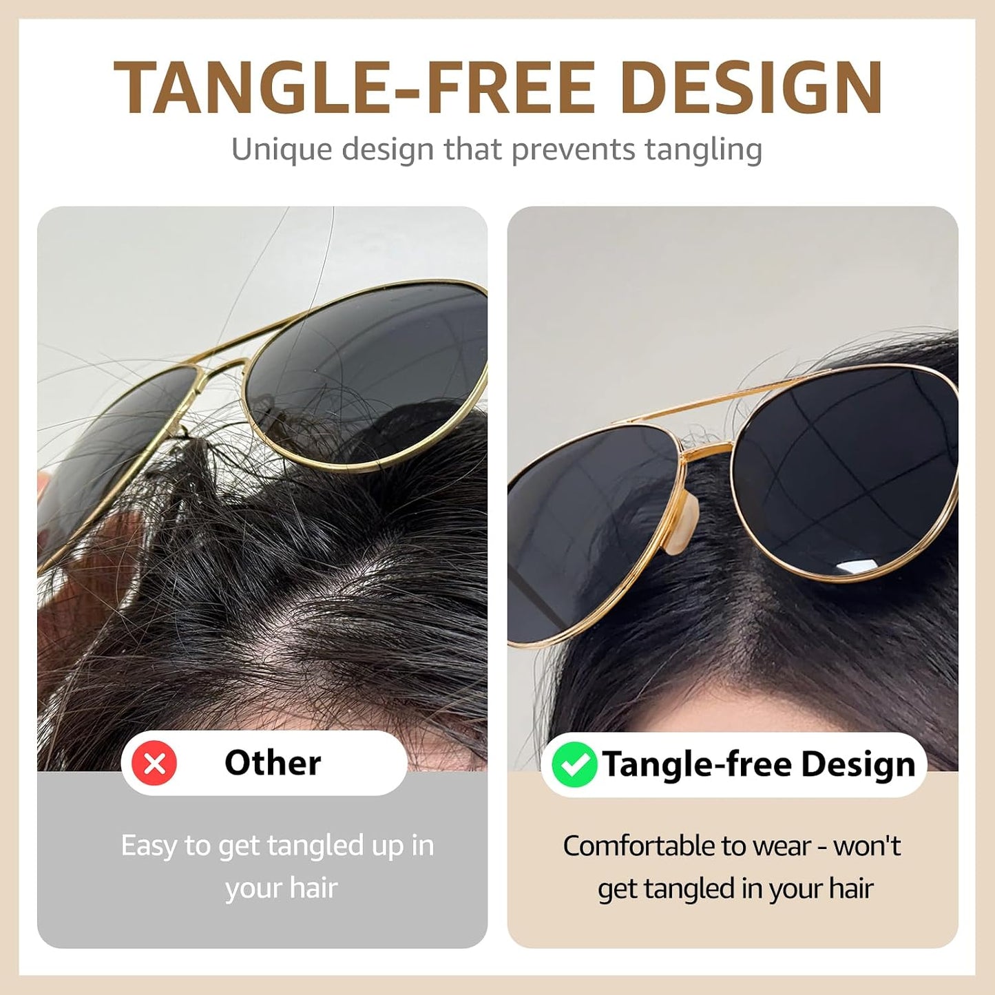 TJUTR Tangle Free Aviator Sunglasses for Women Men, Polarized UV400 Protection Trendy Shades, No-Snag Metal Frame Glasses