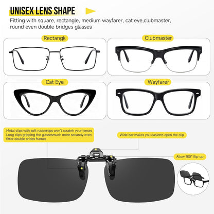 Polarized Clip On Sunglasses for Men Women, Flip Up Fit Over Glasses for Sports Fishing Driving Hiking Cycling