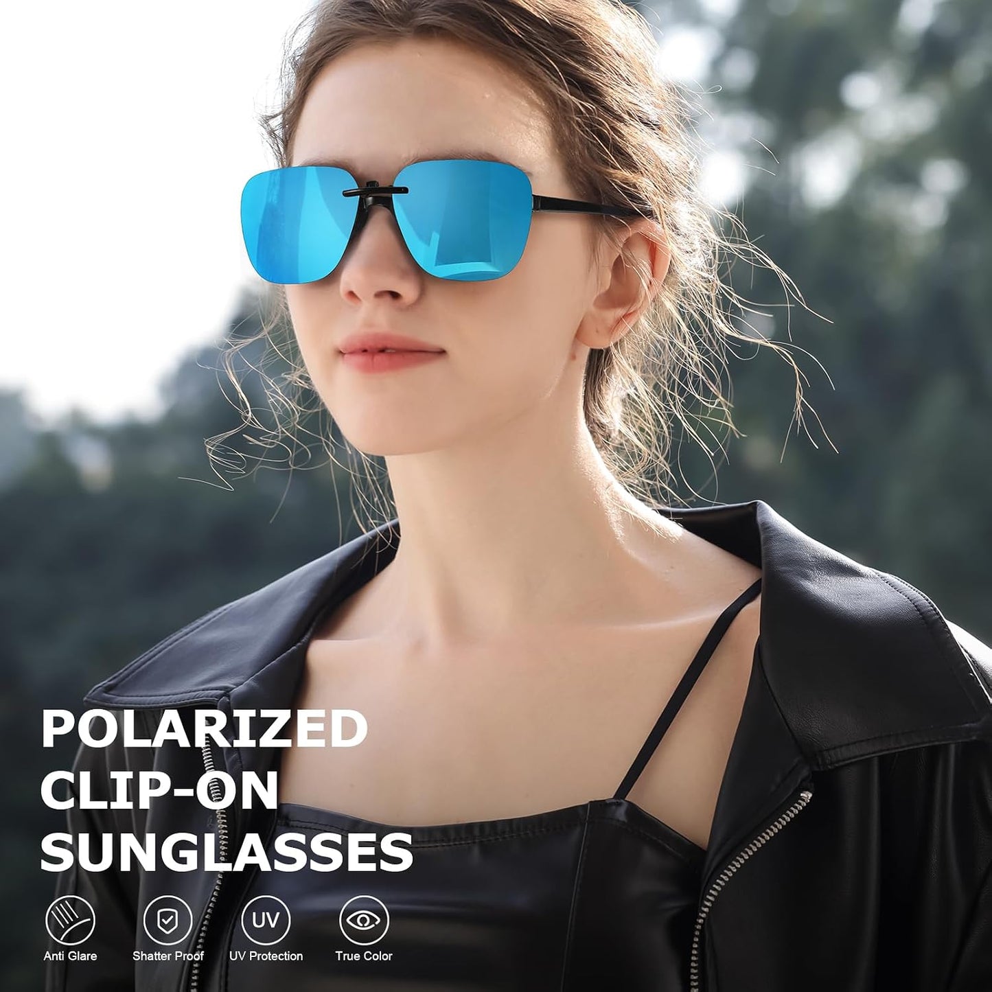 TJUTR Polarized Clip-On Sunglasses Over Prescription Glasses, Unisex UV400 Protection Anti-Glare Flip-Up Sun Clip Shades