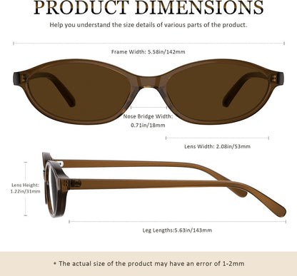 Sunglasses Womens Retro Oval Sunglasses for Women - Cat Eye 90s Glasses Y2K UV400 Lightweight Narrow Shades