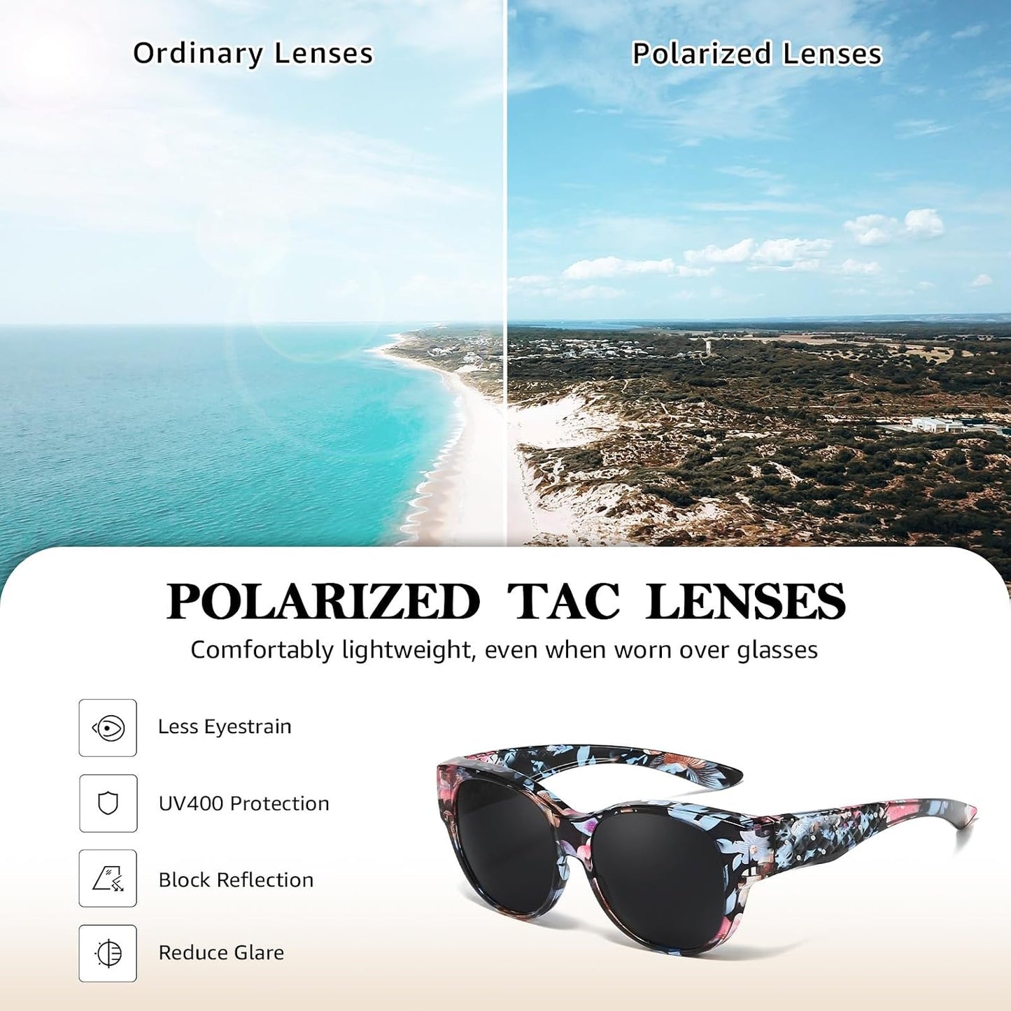 TJUTR Polarized Fit Over Glasses Sunglasses for Women, Trendy Oversized Wrap Around Sun Glasses with UV400 Protection TS2611