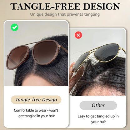 TJUTR Tangle‑Free Aviator Sunglasses for Women & Men, No-Snag TR90 Frame Polarized UV400 Protection Shades for Driving TS2610