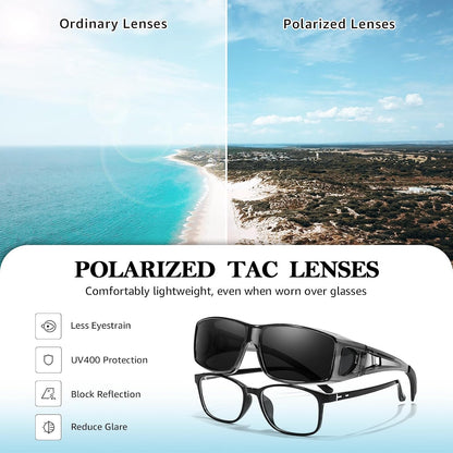 TJUTR Polarized Fit Over Glasses Sunglasses for Men Women, Wrap Around UV400 Protection Sunglasses TS2611