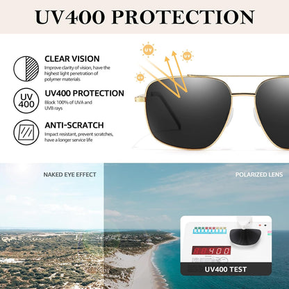 TJUTR Tangle Free Aviator Sunglasses for Women Men, Polarized UV400 Protection Sun Glasses, No-Snag Metal Frame for Outdoors