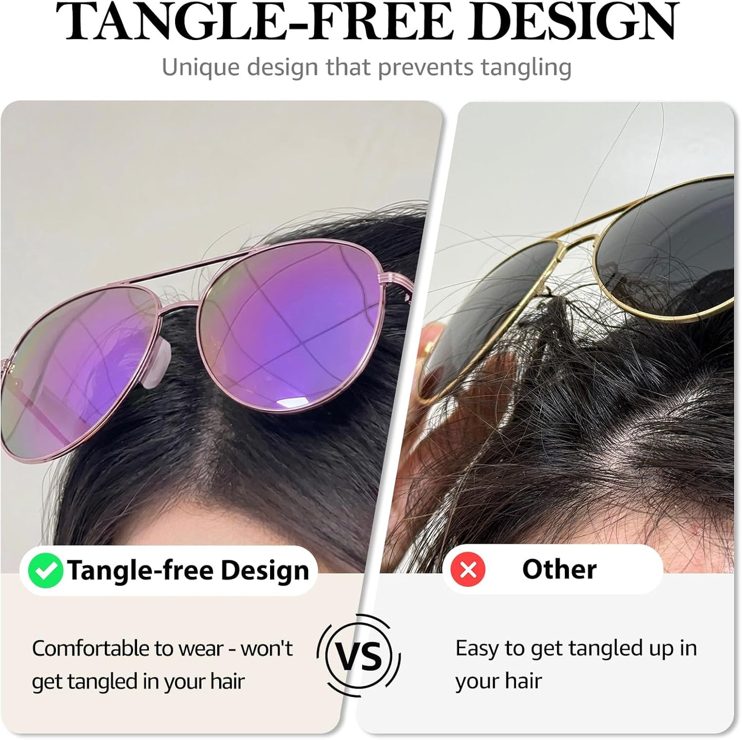 TJUTR Polarized Tangle Free Aviator Sunglasses for Women & Men, UV400 Protection Trendy Shades, No-Snag Metal Frame Glasses