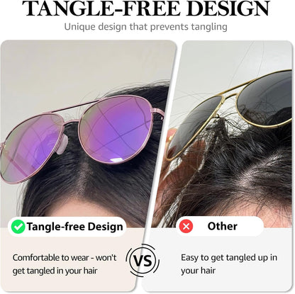 TJUTR Polarized Tangle Free Aviator Sunglasses for Women & Men, UV400 Protection Trendy Shades, No-Snag Metal Frame Glasses