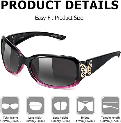 TJUTR Polarized Sunglasses for Women with Wrap Around Butterfly Design, Trendy Jackie-O Style for UV400 Protection