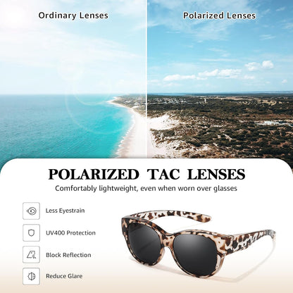 TJUTR Polarized Sunglasses Fit Over Glasses for Women, Oversized Trendy Wrap Around Shades with UV400 Protection
