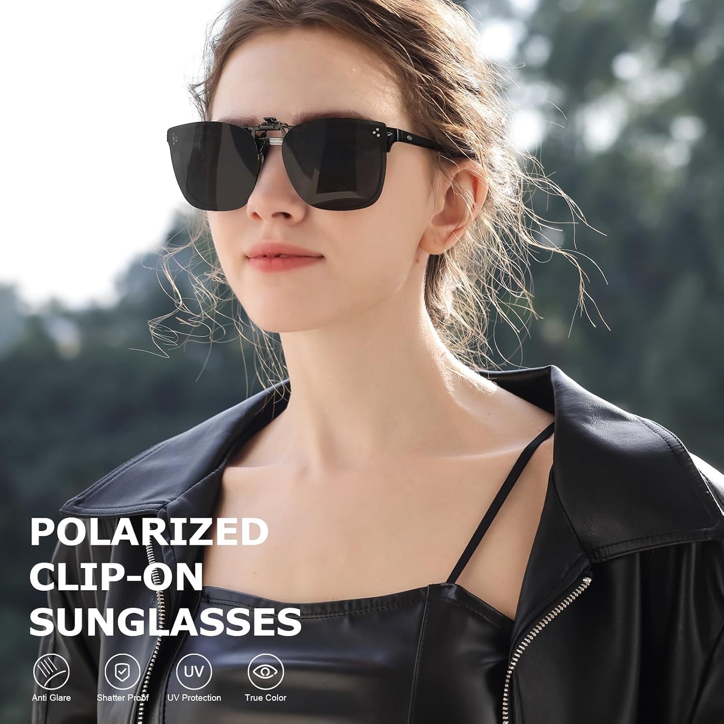 TJUTR Oversized Clip-On Sunglasses Over Prescription Glasses, Polarized UV400 Protection Flip-Up Sun Shades with Metal Clip