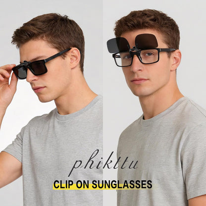 Polarized Clip On Sunglasses for Men Women, Flip Up Fit Over Glasses for Sports Fishing Driving Hiking Cycling