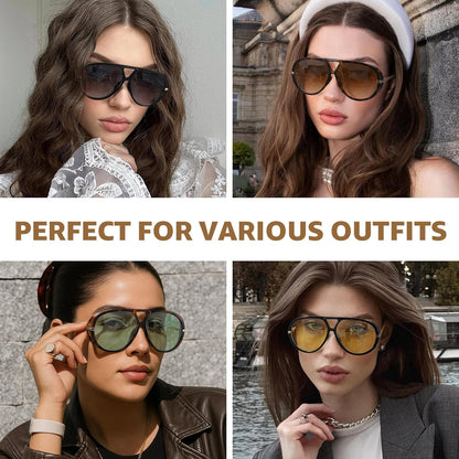 TJUTR Oversized Aviator Sunglasses for Women & Men, Retro Luxury Designer Sunglasses Big Shield Shades with UV Protection