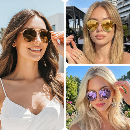 TJUTR Polarized Tangle Free Aviator Sunglasses for Women & Men, UV400 Protection Trendy Shades, No-Snag Metal Frame Glasses