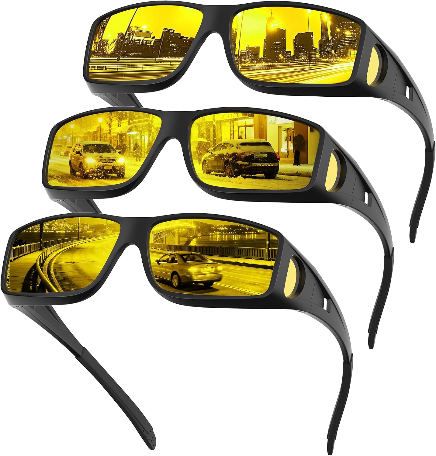 Night Driving Glasses - HD Anti Glare Wrap Around Fit Over Glasses for Men & Women Enhance Night Vision & Driving
