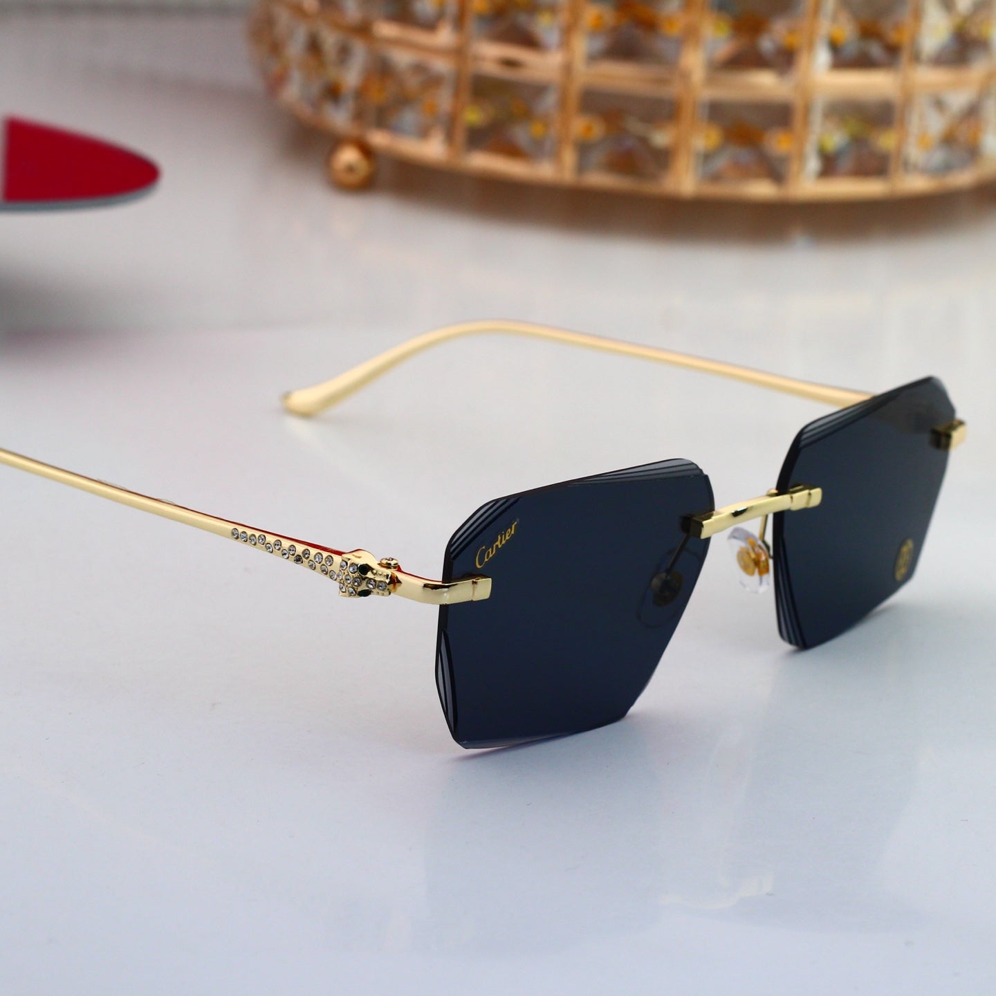 5 Color Luxury Diamond Panther Rimless Sunglasses