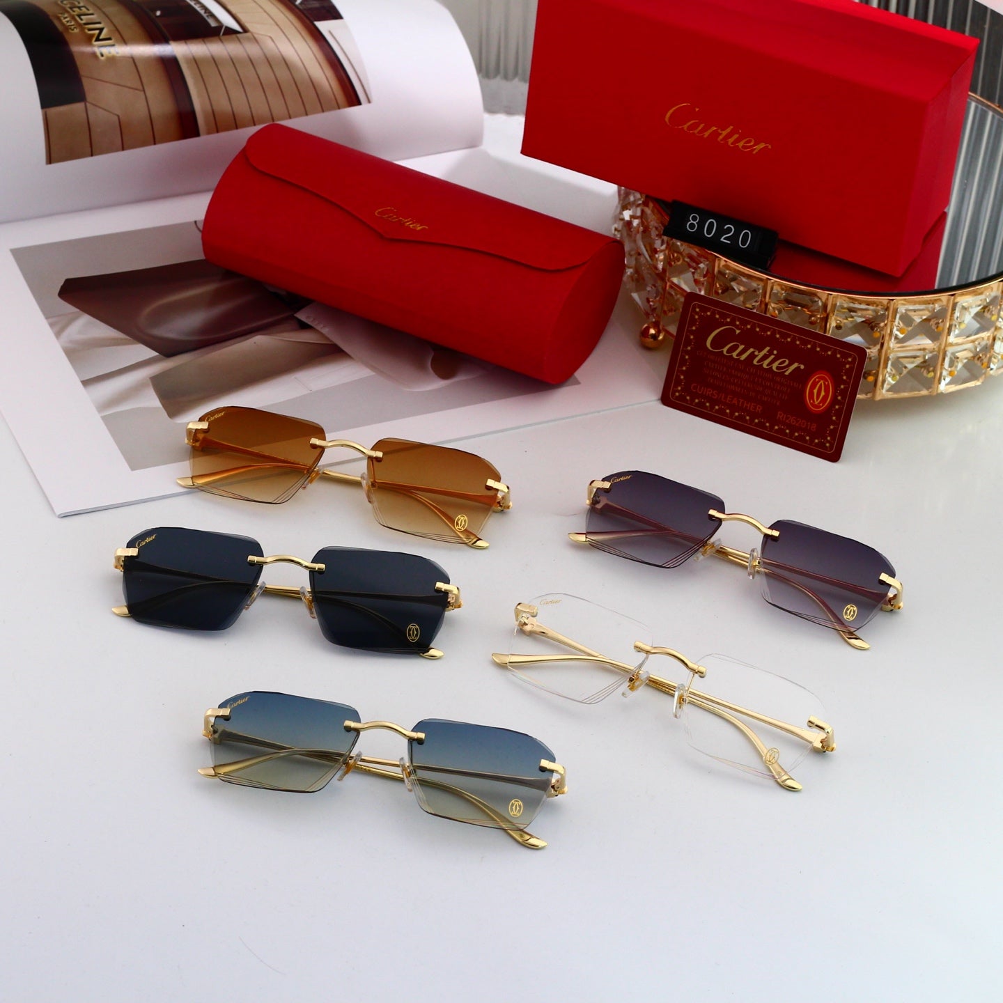 5 Color Luxury Diamond Panther Rimless Sunglasses