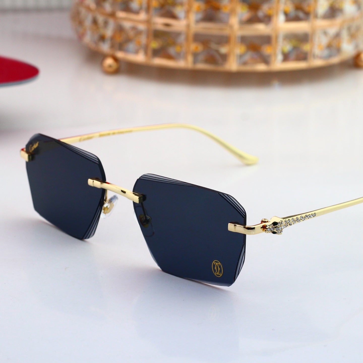 5 Color Luxury Diamond Panther Rimless Sunglasses