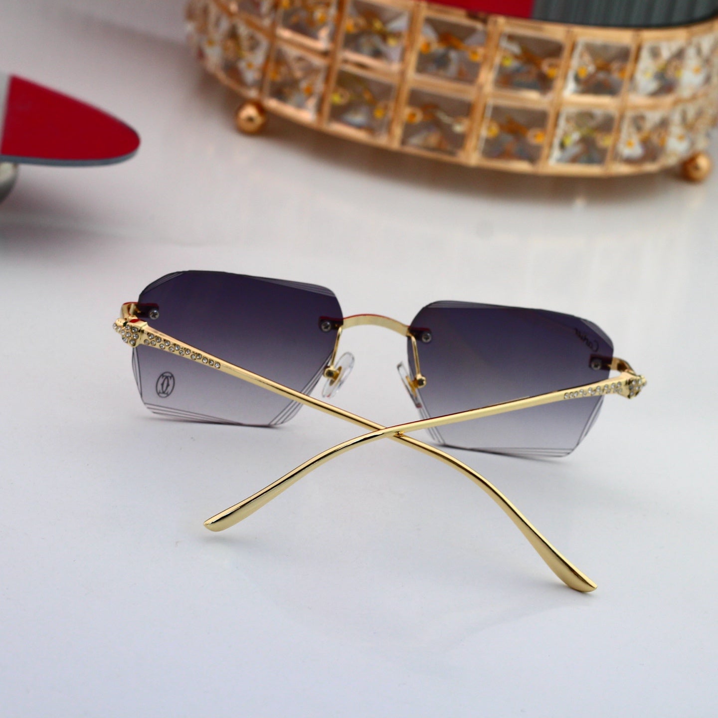 5 Color Luxury Diamond Panther Rimless Sunglasses